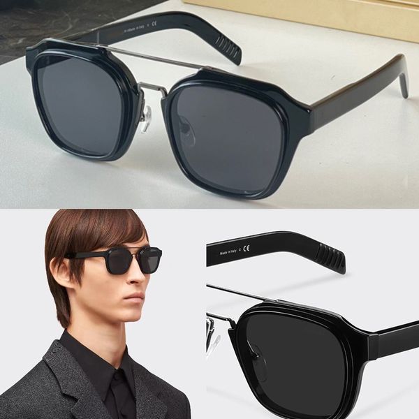 Designer masculino óculos de sol ponte de metal duplo dá às mulheres óculos linhas ousadas moldura quadrada lentes de resina duplo feixe de corte óculos óculos assinatura lunette
