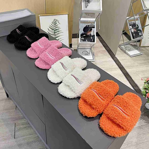 

all furry slippers plush designer luxury women wool furryies sandals sport logo embroidered slipper fashion girls winter slipper sizes 35-40, Black