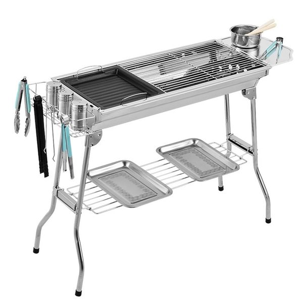 KStar Griglia a carbone per esterni in acciaio inossidabile Strumento per barbecue Maniglia per installazione gratuita portatile Pieghevole Griglia per barbecue Parco 220606