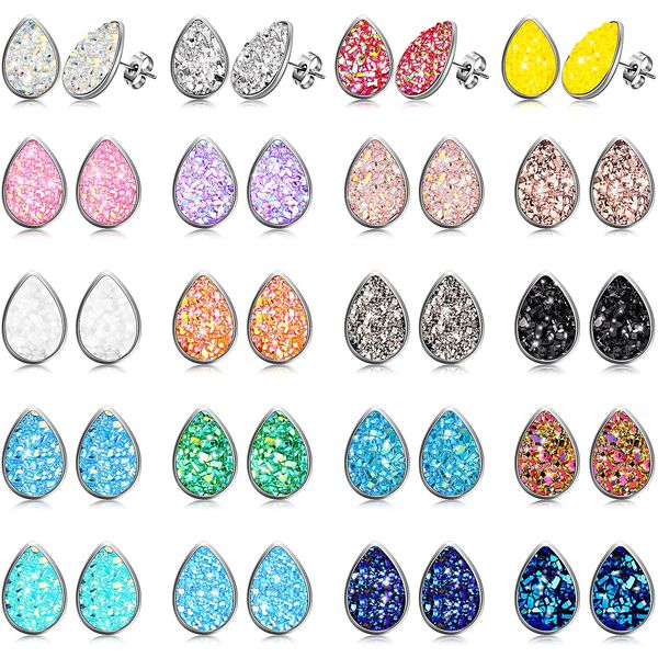 

stud druzy earrings set stainless steel pierced jewelry for women girls amfca, Golden;silver