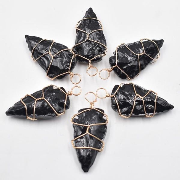 Подвесные ожерелья моды черные обсидианские камни Стрелка Стрелка Целебная точка натуральные камни подвески для шарма