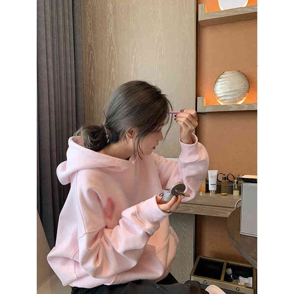

women's t-shirt park zhengyi hoodie women's autumn and winter pink gray plush thick loose bf lazy style korean pullover m9gh, White