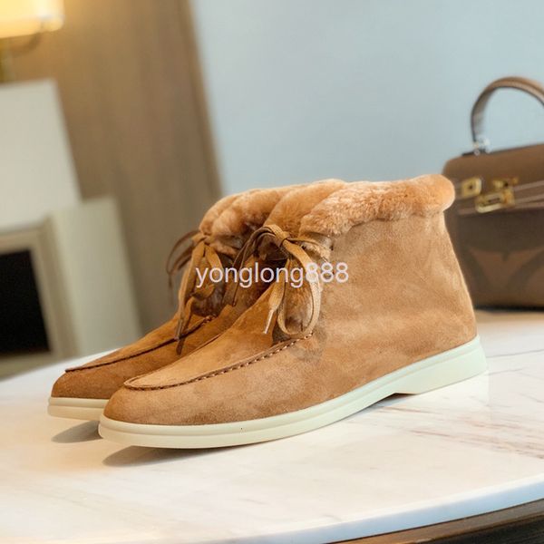

boots lp autumn and winter deer skin high shoes wool suture lace up flat bottom lovers casual plush warm women's, Black