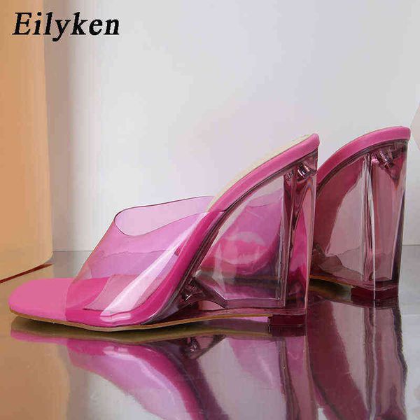 Eilyken Fashion Women Slippers Прозрачные PVC Женские туфли -обувь блок -каблуки Crystal четкая платформа на каблуке Кромкие черные женские сандалии