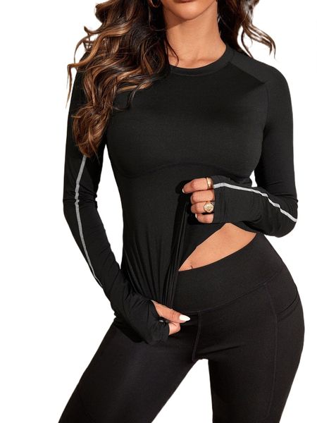

breathable softness stitching thumb holes sports tee f4x8#, Gray
