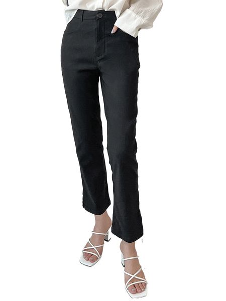 

dazy solid high waisted split hem pants o53o#, Black;white