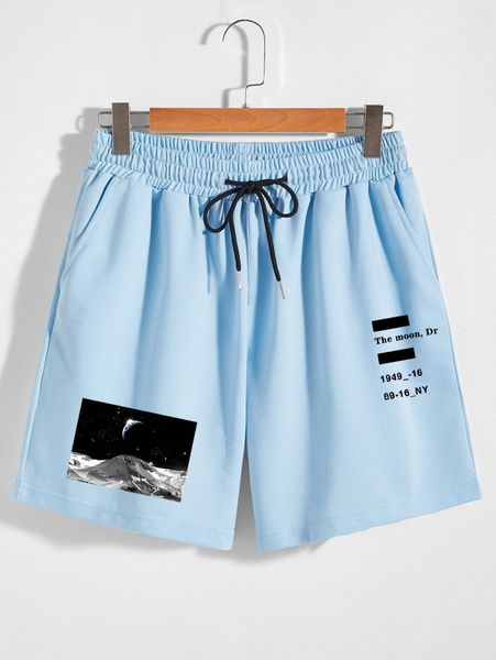 

men letter graphic drawstring waist shorts w2bm#, White;black