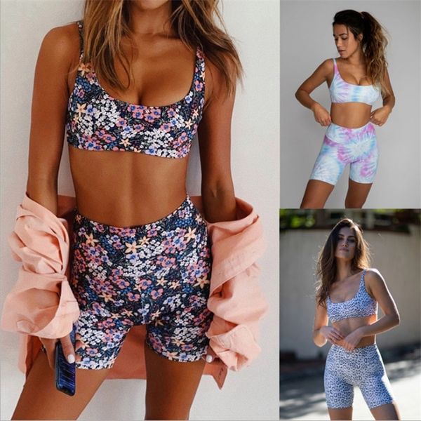 

summer shorts set woman 2 piece suit women's tracksuit gym fitness yoga suit sports bra crop cycling shorts workout swimsuit 220507, Gray