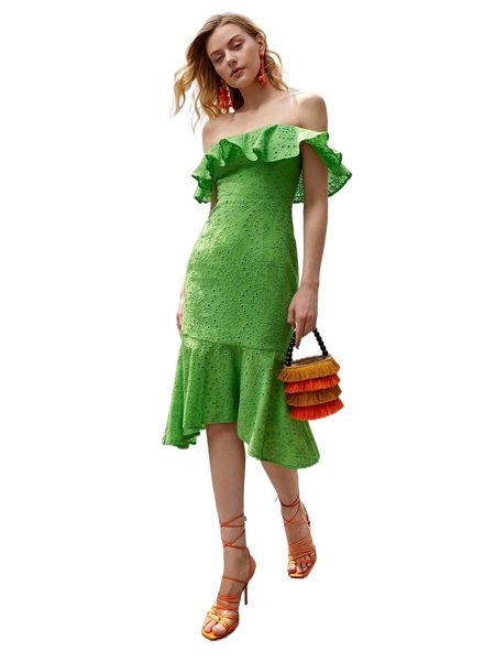 

off shoulder ruffle trim mermaid hem schiffy dress u6wd#, Black;gray