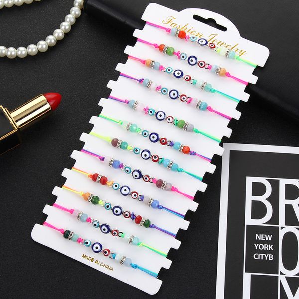 

simple design colorful resin evil eye crystal beads strands bracelet 12pcs/card, Black