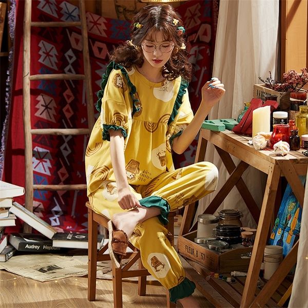 

cotton pajamas sets for women stylish cartoon pijamas long sleeves pans ladies cute pyjamas casual homewear lj200822, Black;red