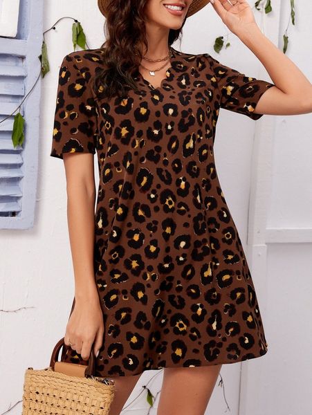 

leopard print scallop trim dress u8nk#, Black;gray