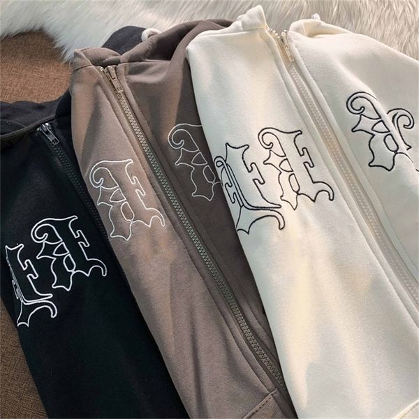 

oversized retro streetwear letter printing sweatshirts vintage women zip up hoodies women grunge punk hooded jackets y2k clothes 220817, Black