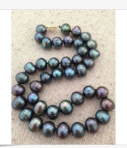 

tahitian 1011 mmsouth sea black blue pearl necklace 18inch, Silver