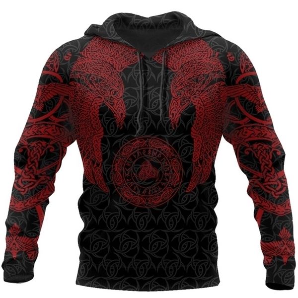 

drop viking munin - tattoo style hoodie harajuku fashion hooded sweatshirt autumn hoodie sudadera hombre 201130, Black