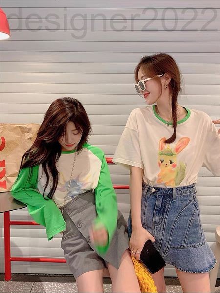 

women's t-shirt designer yang mi's same little monster print contrast color loose thin long sleeve sunscreen dp1t, White