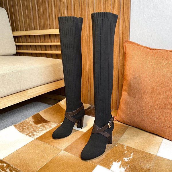 

2022 women's designer boots silhouette ankle boots black stretch heel autumn winter shoes 0430