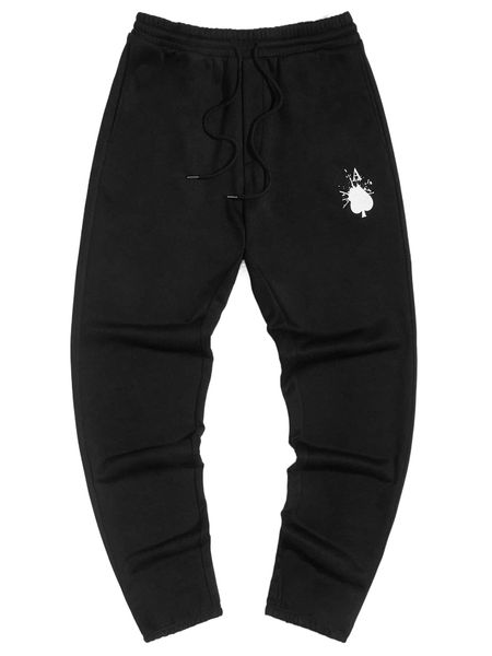 

men letter & playing card print drawstring waist sweatpants j3ne#, Black