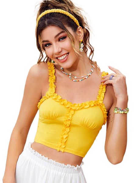 

frill trim wide strap crop h7xc#, White