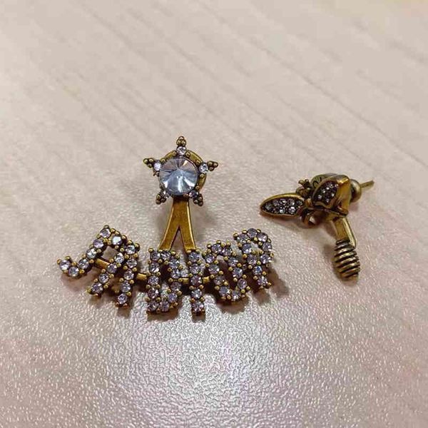

factory super discount 70% off 925 silver needle asymmetric star letter two earrings personalized versatile net red earrings, Golden