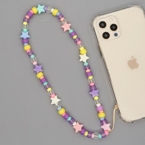 Gliederkette Mobile Perlen Telefongurt Stern Charm Acryl Perlenketten Telefonzubehör 2022 Modeschmuck für Frauen