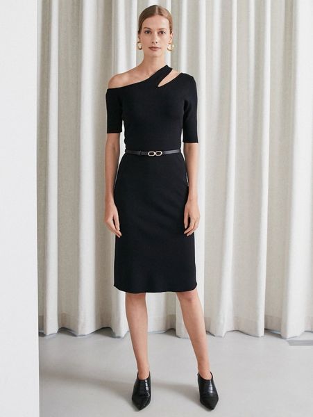 

motf premium viscose fitted sweater dress without belt w8ym#, White;black