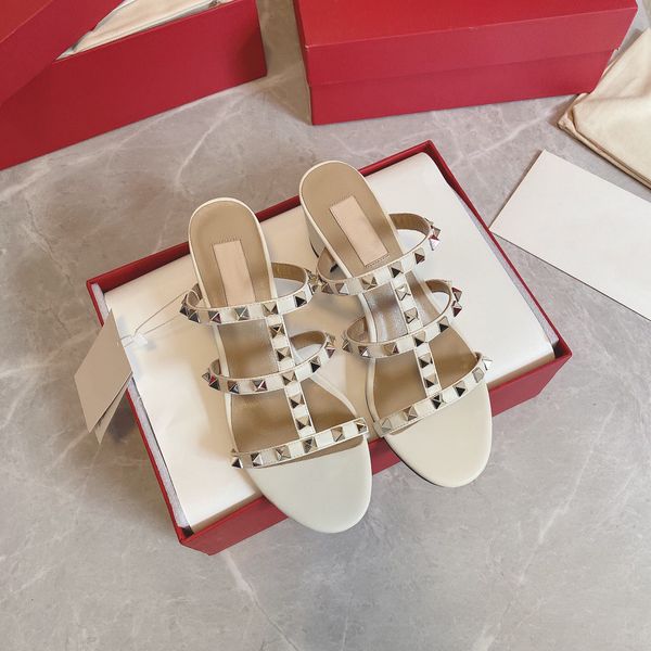 

[with box]classic women slippers fashion thick heels 6cm high heels designer sandals summer lady out temperament shoes top, Black