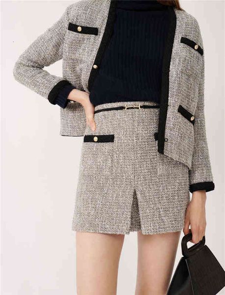 

skirts family m french minority skirt autumn winter small fragrance pocket commuting a-shaped female, Black