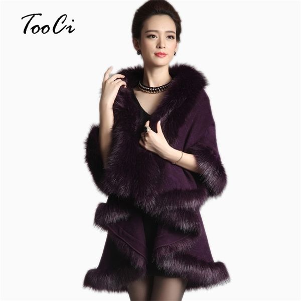 Donne Faux Fur Coat Lungo Viola Cardigan Maglione Cape Scialle Autunno Inverno Maglione Lavorato A Maglia Autunno Mantelle E Poncho T200128