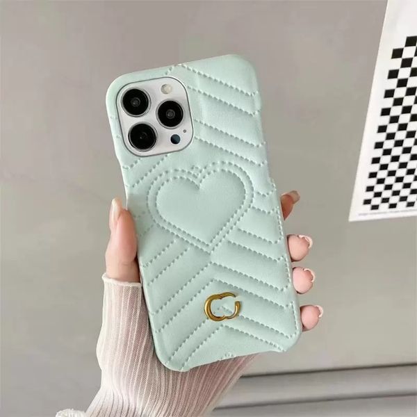 Love Heart Leather Telefon Case Designer Luxury Phone Case per iPhone iPhone13 13Pro13Promax 11 12promax 10 Cover Cover di telefono Pink Silver 5JSV