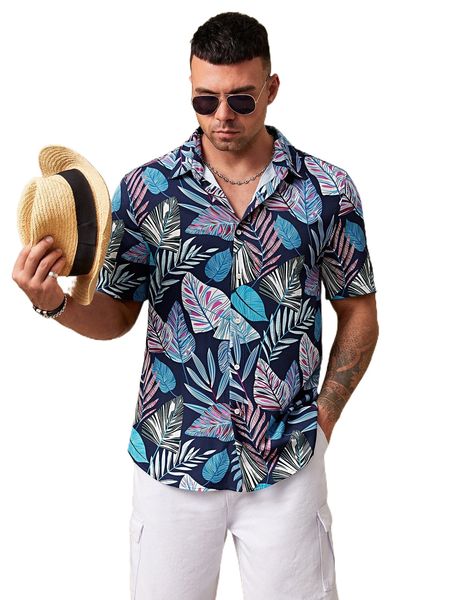 

extended sizes men tropical print shirt j0ye#, White;black