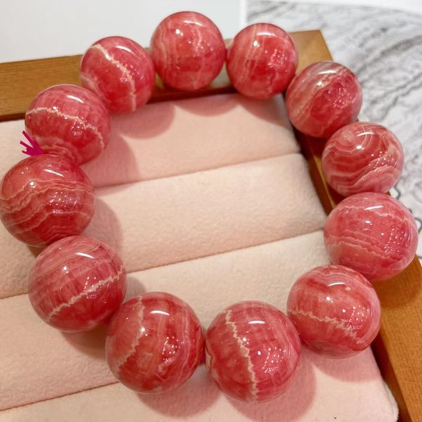

natural rose rhodochrosite gemstone bracelet 20mm crystal clear round beads stretch women men red rhodochrosite jewelry aaaaa, Silver