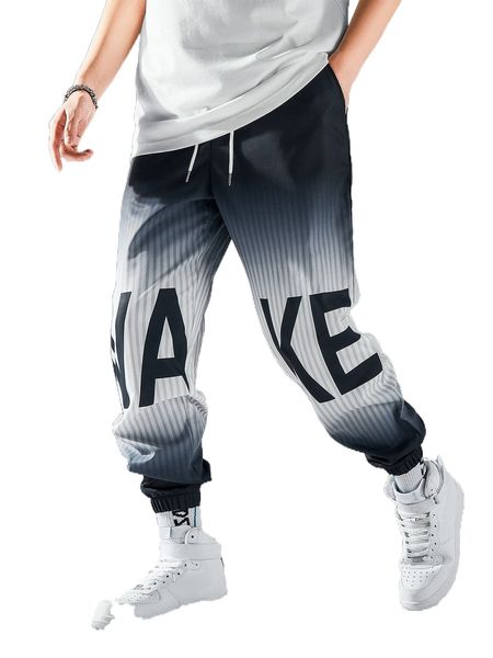 

men letter & striped print pants z1wv#, Black