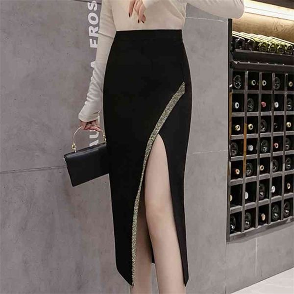 

skirts womens faldas mujer moda slim black women skirt summer skirt women side split high waist pencil skirt c834 210602