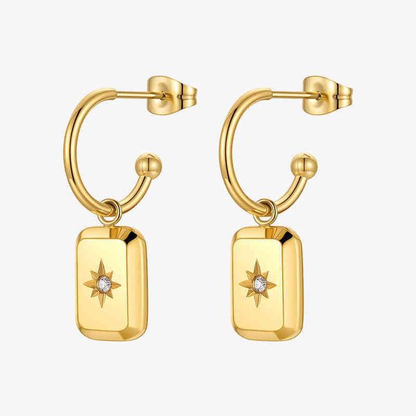 

charm enfashion star label drop earrings for women stainless steel earring gold color pendientes mujer fashion jewelry party e211333 220316, Golden