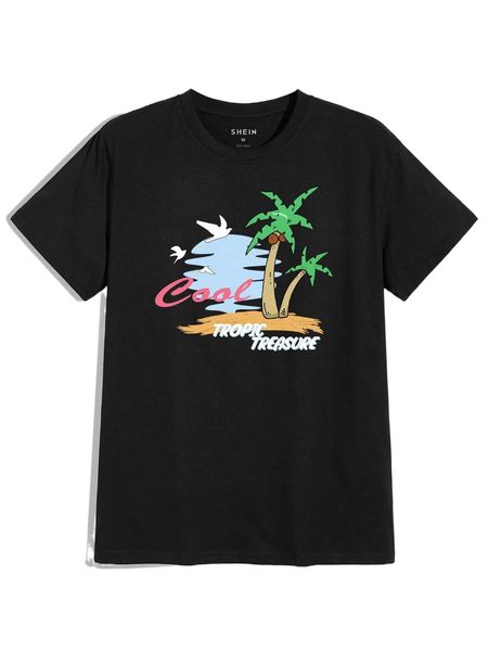 

men coconut tree and letter graphic tee l4ei#, White;black