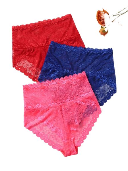 

plus 3pack floral lace scallop trim panty d4ag#, Black;white