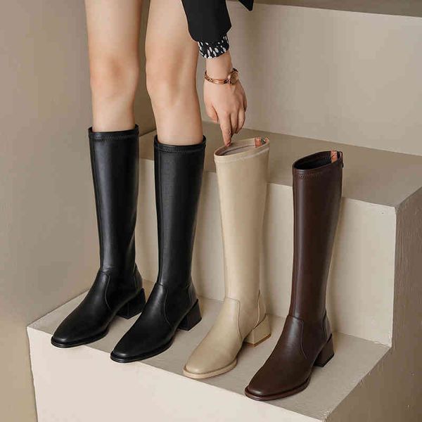 

boots round head thick heel simple korean thin boots long autumn and winter back zipper comfortable fashionable knight 2ckf, Black