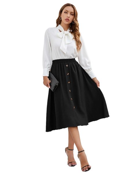 

solid button front skirt t7wx#, Black