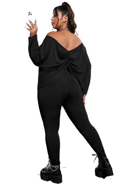 

plus twist back & leggings v5de#, Black