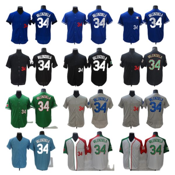 

los angeles's dodgers's new baseball jerseys 34 fernando valenzuela blue white grey black jersey, Blue;black