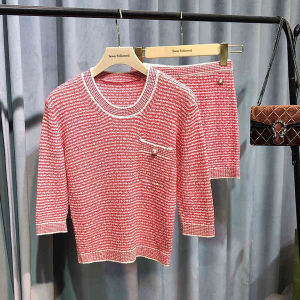 

women's knits & tees spring festival special women's two piece set spring stripe color matching celebrity style sweater t-shirt +, White