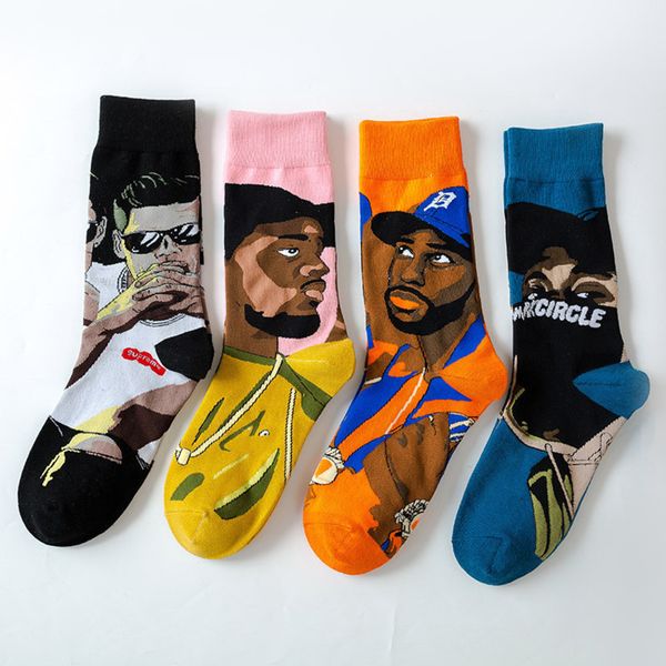 

men's skateboard stockings hip-hop european american urban harajuku creative cartoon novelty and fashion 2022 weed soccer socks wholesa, Black