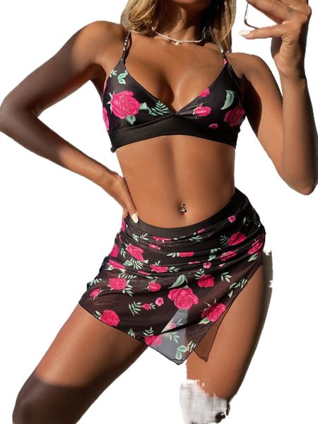 

floral print bikini swimsuit b8pv#, White;black