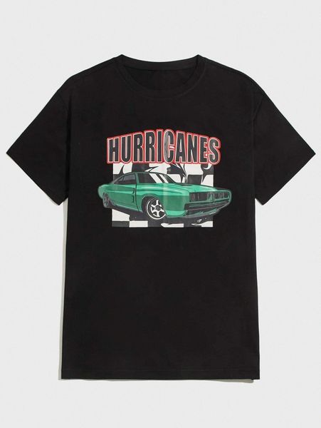 

romwe guys letter car graphic tee r36b#, White;black