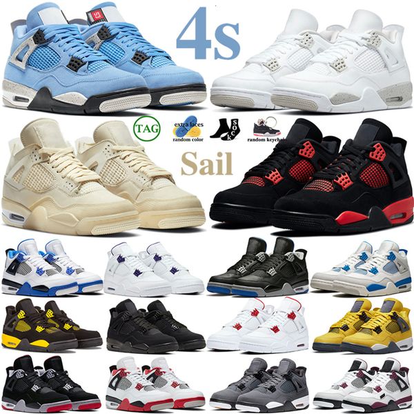 

jordns 4s men women basketball shoes sail red thunder university blue white oreo bred patent dark marina blue mocha obsidian bubble, Black