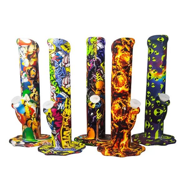 11.0 pollici Silicone Bong Narghilè Shisha Trasferimento Cartoon Stampa Cetrioli colorati Dab Rigs Con ciotola di vetro Pipa ad acqua Bong Fumo Accessorio