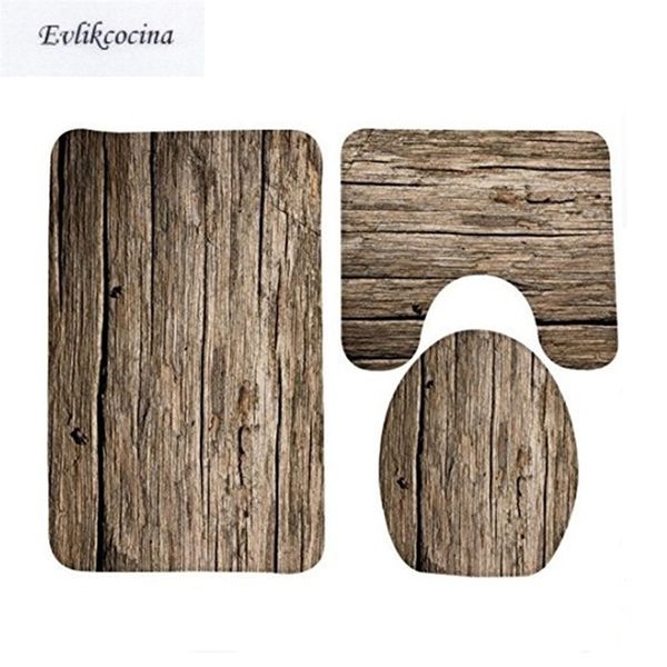 3pcs Classc Banyo Venatura del legno Tappeto da bagno Wc Tipo U Tappetino da bagno Set antiscivolo Tapis Salle De Bain Alfombra Bano 200925