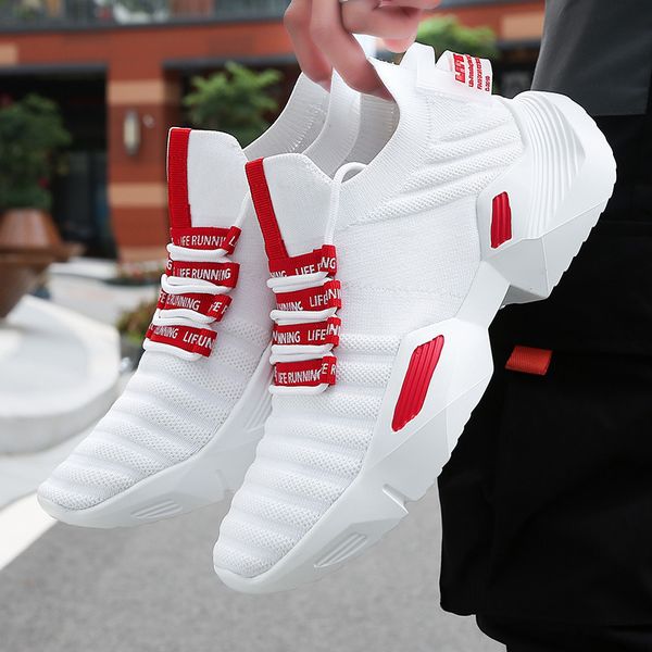 

super quality men running shoes summer flying woven foreign trade explosion breathable mesh fashion outdoor sports 220719, Black