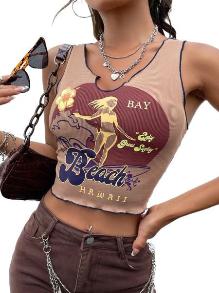 

figure & letter graphic lettuce trim rib knit crop j5qp#, White